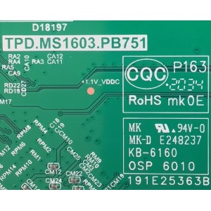 MAIN FUENTE PARA TV INFOCUS / NUMERO DE PARTE A20096825  / TPD.MS1603.PB751 / CH_XC9C_A / A20096825 / A20096825-1A01915 / PANEL C450Y19-60 / MODELO IN-45FA40PR